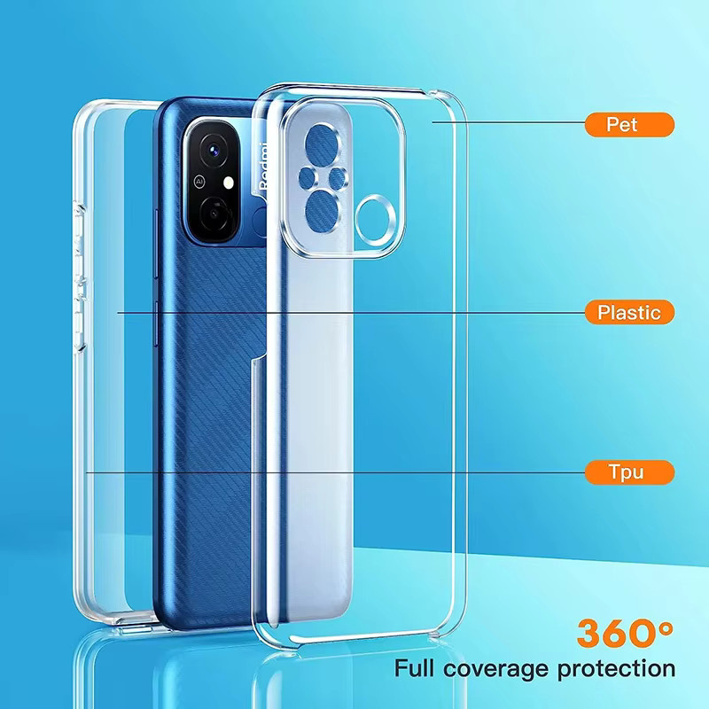 Transparente Silikonhülle mit Hybrid PC Hard Coque für Xiaomi Redmi 12C 13C 14C 10C 9A 9C 8 8A Redmi Note 8 9 10 11 12 13 14 Pro mit 360 Grad Vollabdeckung - Bild 2