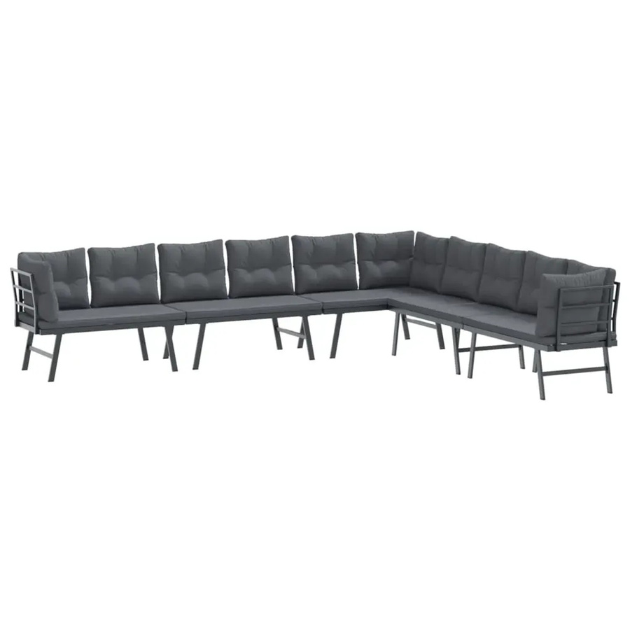 Set aus 4 vidaXL Gartenbänken aus pulverbeschichtetem Stahl mit Kissen in Schwarz, modern und wetterfest für Garten und Terrasse - Bild 2