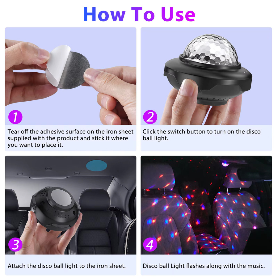 U'King 2er-Set USB Mini LED Disco Kugel mit Fernbedienung, Sprachaktivierte RGB Magische Kugel für DJ Atmosphäre und Nachtlicht, Multicolour, Schwarz - Bild 6