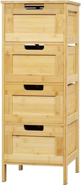 Eugad Badkommode aus Bambus mit 4 Schubladen, Badschrank in Beige und Braun, B/T/H: 80 x 30 x 30 cm - Bild 1