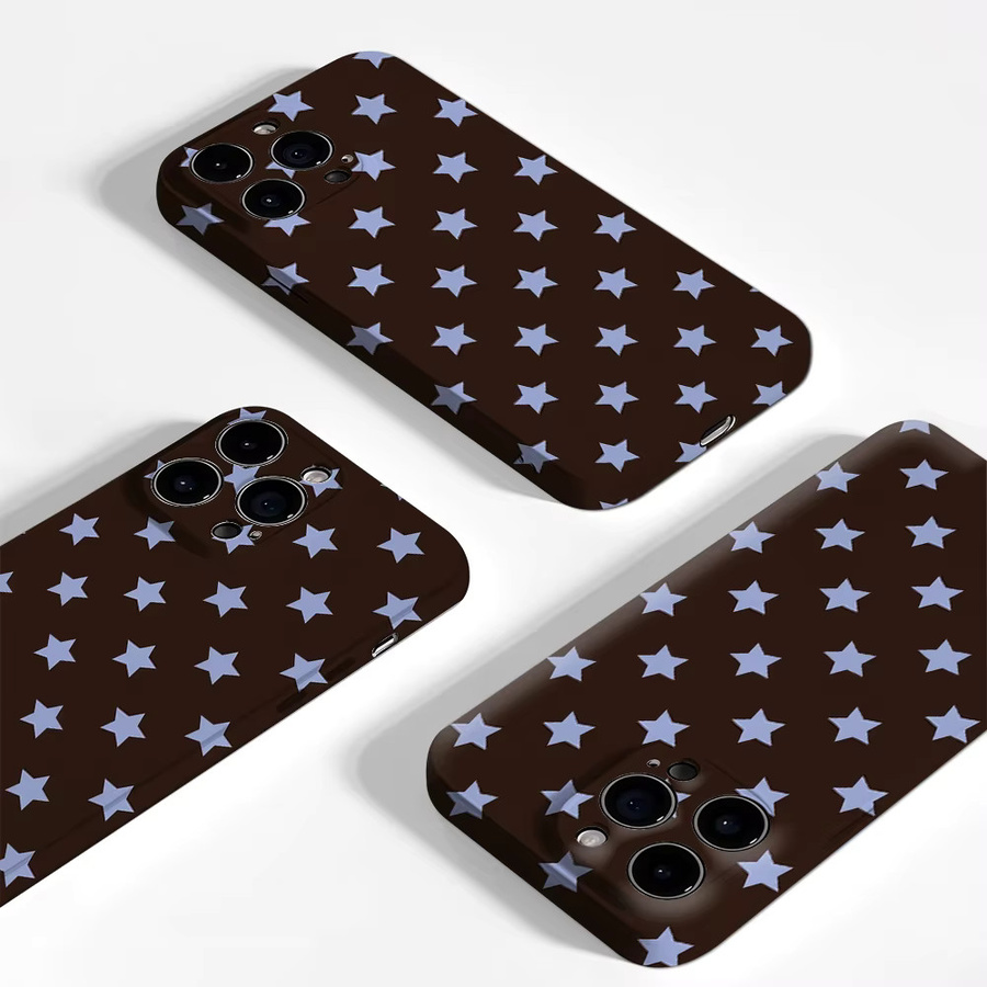 Potdemiel Handyhülle mit dunkelbraunem Design und hellblauen Sternen für iPhone 17 16 15 14 Pro Max Plus mit doppelschichtiger Rückseite - Bild 3