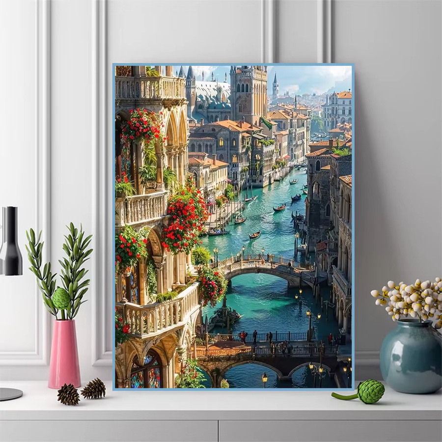 Evershine 5D Diamant-Stickerei Stadtlandschaftsgemälde mit Fluss als DIY Diamant-Mosaik in Multicolour, Breite: 30,0 cm, Höhe: 20,0 cm - Bild 3