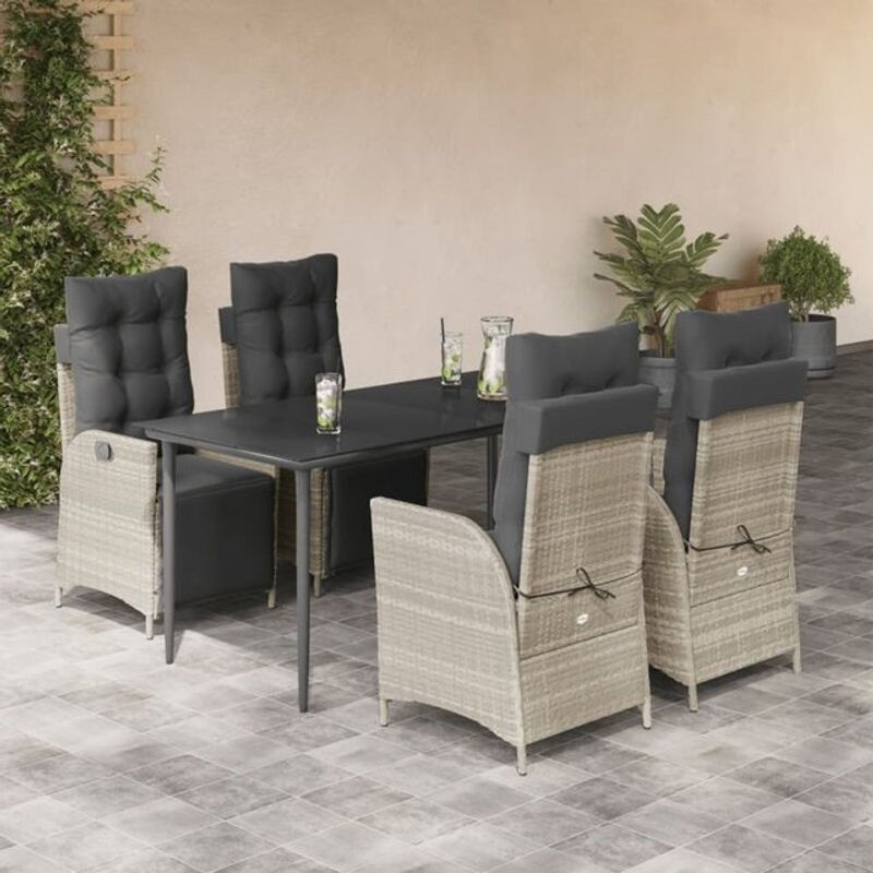 5-tlg. Garten-Essgruppe aus Poly-Rattan mit Kissen in Hellgrau und Anthrazit von vidaxl - Bild 1