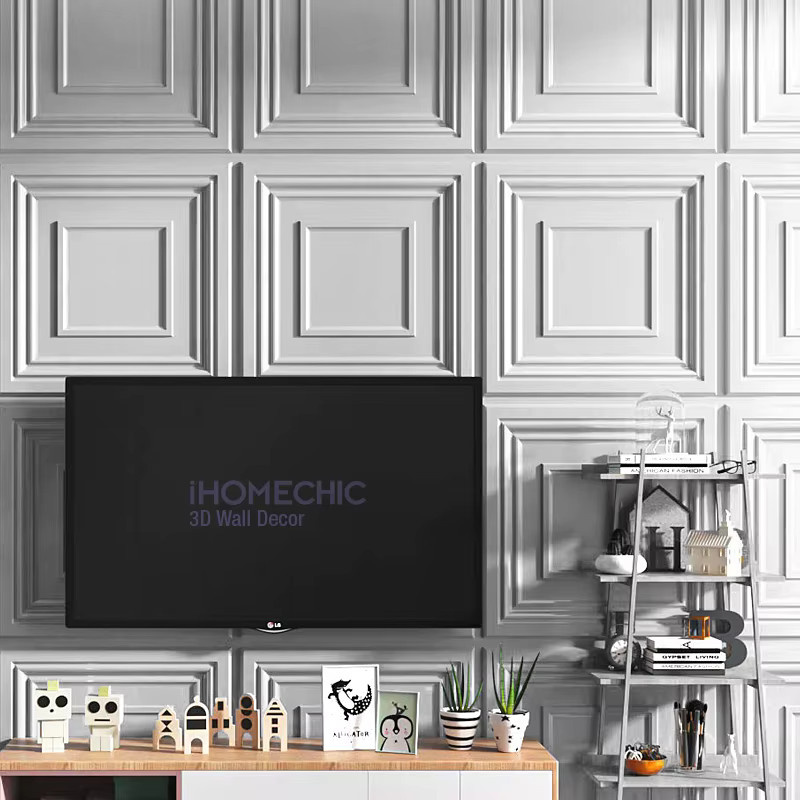 iHOMECHIC 3D-Wandpaneel in Weiß mit geometrischem Design für moderne Wandgestaltung und Renovierung - Bild 3