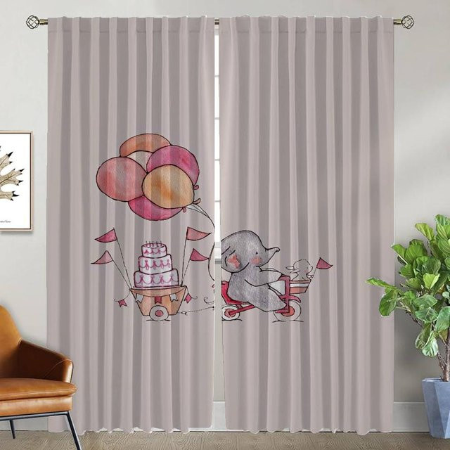 Elefant Zuhause Verdunkelungsvorhänge aus Tüll mit Tiermotiv, 2er-Set, Grau, Breite: 50 cm, Höhe: 70 cm - Bild 1