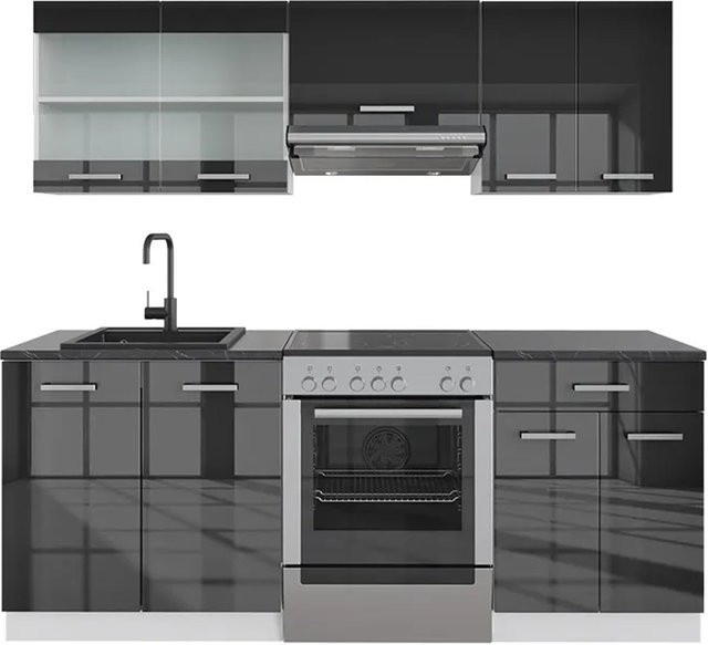 Vicco R-Line Küchenzeile Anthrazit Hochglanz und Weiß, Breite: 200 cm - Bild 1