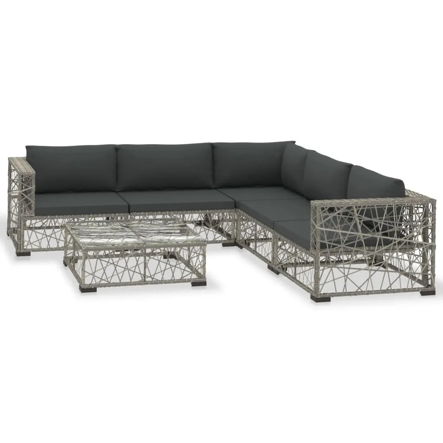 vidaXL 6-tlg Garten-Lounge-Set aus Poly Rattan in Grau mit Auflagen und Couchtisch - Bild 2