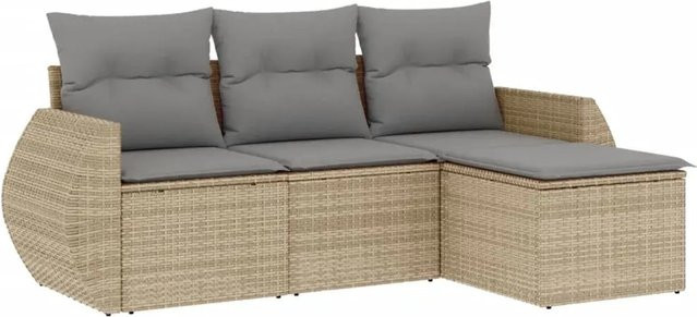 vidaXL 4-tlg Garten-Sofagarnitur aus Poly-Rattan in Beige mit Kissen und Stauraum - Bild 1