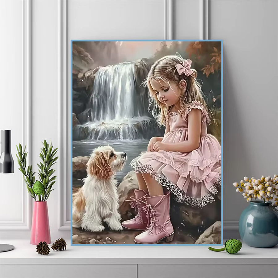 Momoart DIY Diamantmalerei Mädchenporträt mit Hund als Mosaik-Stickerei in Multicolour, B/H: 30 x 30 cm - Bild 3