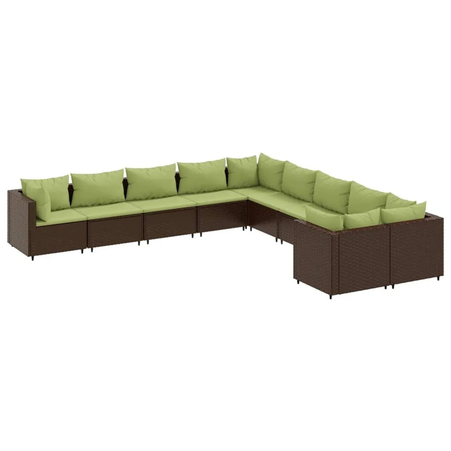 vidaXL 10-tlg Garten-Sofagarnitur in L-Form aus braunem Poly-Rattan mit UV-beständigen Kissen und pulverbeschichtetem Stahlgestell - Bild 2