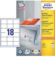 Avery Dennison Selbstklebende Etiketten Weiß, 1800 Stück (100 Bogen x 18), Breite: 64 mm, Höhe: 45 mm - Bild 1