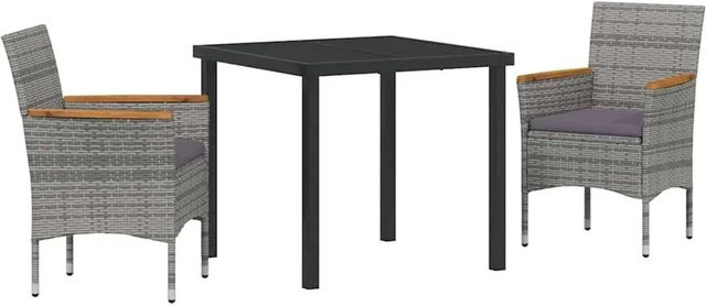 vidaXL Garten Essgruppe 3-teilig aus Poly Rattan und Akazienholz in Grau mit Glasplatte und Kissen - Bild 1