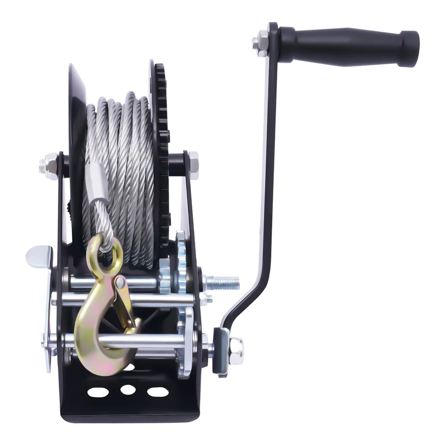 Bymaocar Manuelle Handwinde mit 10m Kabel und Doppelgetriebe-Verhältnis 4:1/8:1 für Bootsanhänger, Schwarz, Tragkraft 1500kg - Bild 3