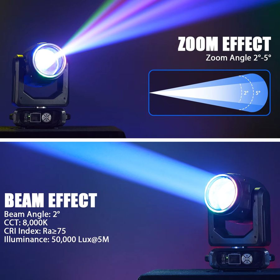Datewink 200W LED Beam Moving Head Licht Schwarz mit 12 Farben, 15 Gobos und 18 Prismen für DJ, Disco und Party - Bild 5