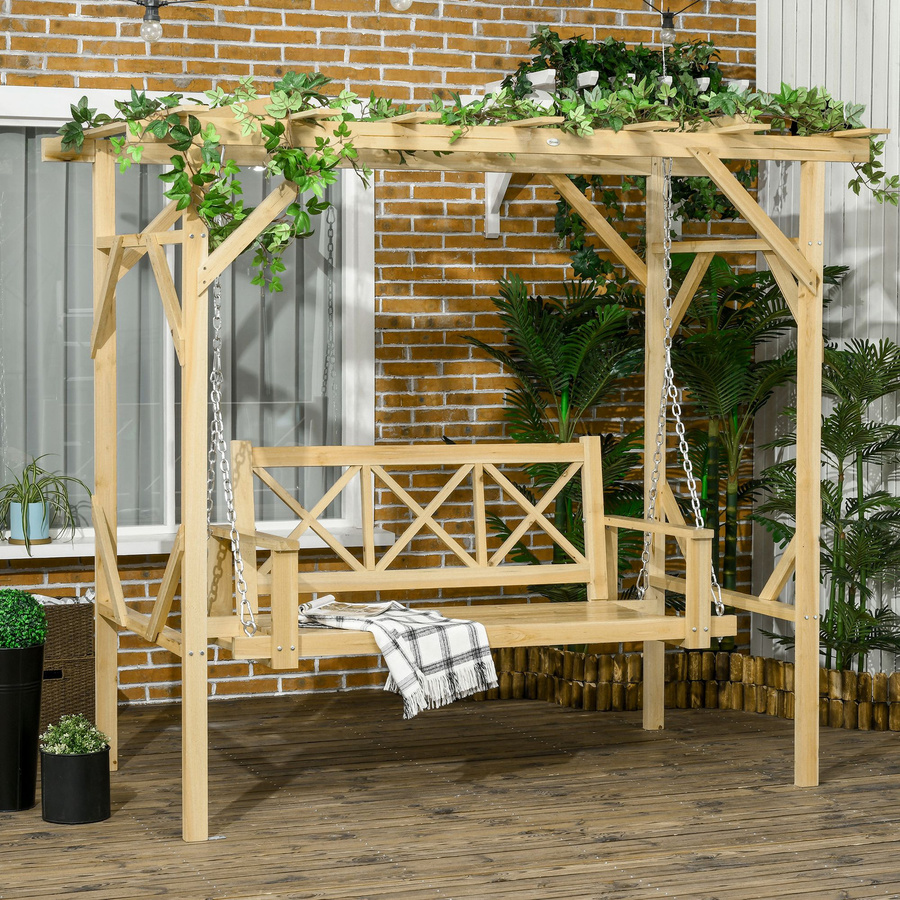 Outsunny Hollywoodschaukel 2-Sitzer aus Tannenholz in Braun mit Pergola, B/T/H: 221 x 140 x 196 cm - Bild 2