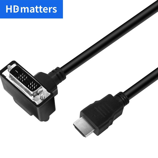HDmatters HDMI-zu-DVI-Adapterkabel in Schwarz mit abgewinkeltem DVI-Stecker, bidirektional HDMI auf DVI - Bild 1