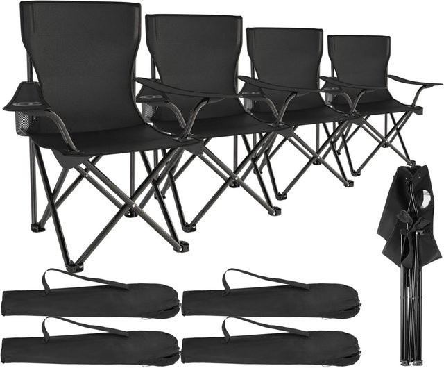 tectake Set Campingstühle Gil 4er Set Schwarz aus Stahl und Polyestergewebe mit Getränkehalter und Armlehnen, B/T/H: 80 x 48 x 84,5 cm - Bild 2