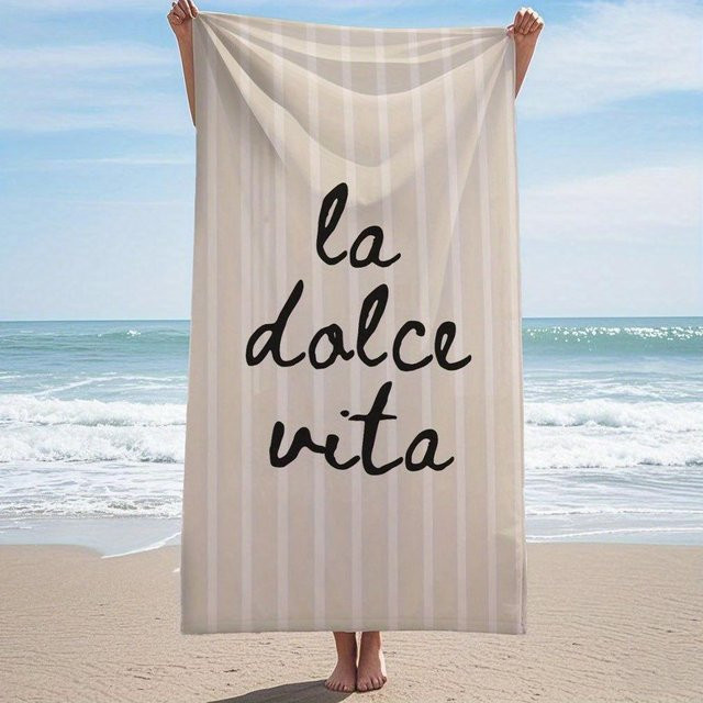 La Dolce Vita Strandtuch von JMG Household Supplies, beige gestreift, aus schnelltrocknender Mikrofaser, B/B: 70 x 140 cm - Bild 1