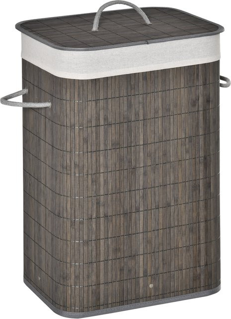 HOMCOM Bambus Wäschekorb mit Deckel und Griffen in Grau, 83l Wäschesammler mit herausnehmbarem Wäschesack - Bild 1