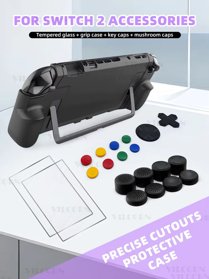 VILCORN Switch 2 Zubehör-Set mit rutschfester TPU-Schutzhülle und Displayschutzfolie aus gehärtetem Glas - Bild 4