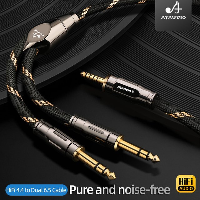 ATAUDIO HiFi Splitter-Kabel 4,4mm auf Dual 6,5mm TRS, Reines Kupfer High-End Audiokabel, Schwarz - Bild 1