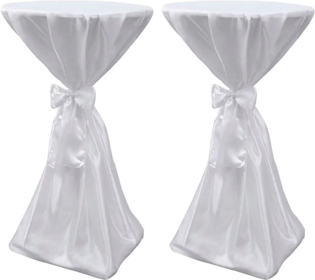 2er Set DELUKE ADAU Stehtischhusse Weiß, elastische runde Tischdecke aus Satin-Polyester für Hochzeiten und Partys, Höhe: 60 cm - Bild 1