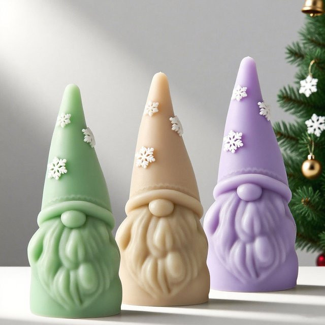 UDOCOOL 3D Silikonform für Weihnachtszwerg-Kerzen mit Schneeflocken-Design aus Gips und Harz - Bild 1