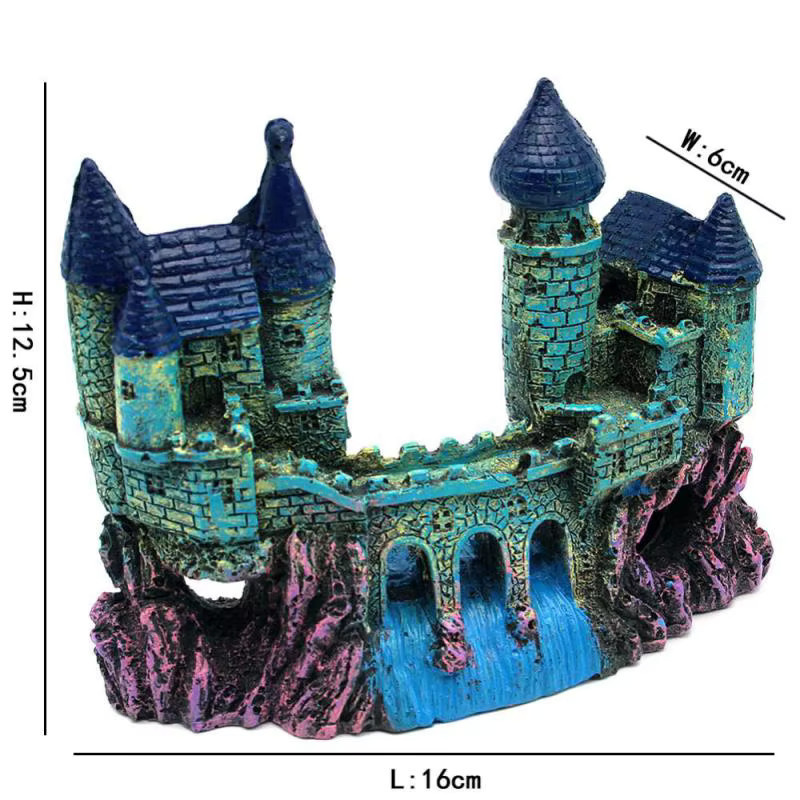 Otmagelu Künstliche Aquarium Dekoration Alte Burg Harz als Versteck für Fische, Mehrfarbig, B/T/H: 12,0 x 5,0 x 12,0 cm - Bild 3