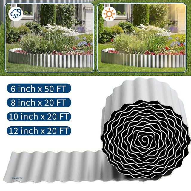 HiMISS Flexibles Wellblech-Gartenelement aus verzinktem Stahl in Silber als dekorative Landschaftskante und Rasentrenner für Blumenbeete und Gehwege - Bild 1