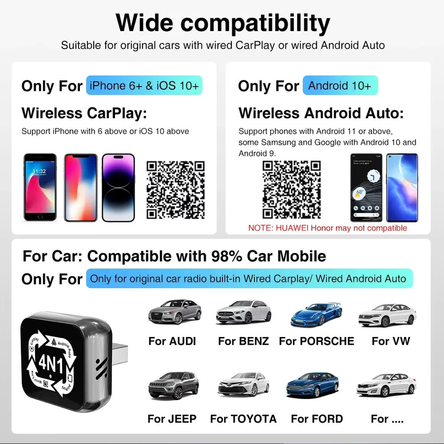 WDSZKMYF 4-in-1 Smart Box Kabelloser CarPlay und Android Auto Adapter mit kabelgebundenem CarPlay in Schwarz - Bild 6