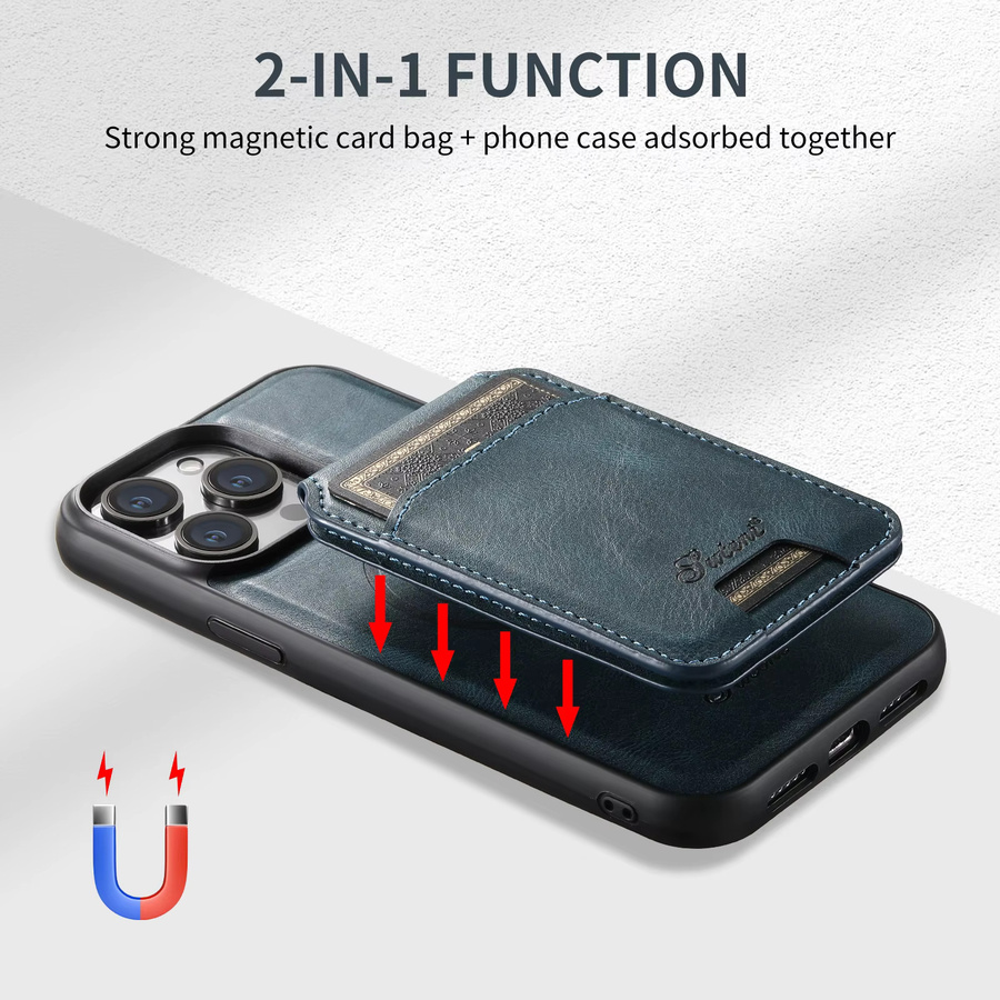 SUTENI Magnetische Leder-Brieftasche Handyhülle mit Kartensteckplatz für iPhone 17 16 15 14 13 12 Pro Max Plus in Blau - Bild 4