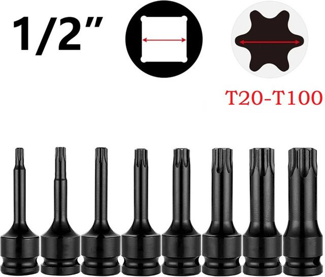 VIBRATITE Sechs-Kant Torx Schraubendreher Bits Set mit 1/2 Zoll Antrieb und Magnetfunktion, Schwarz - Bild 1