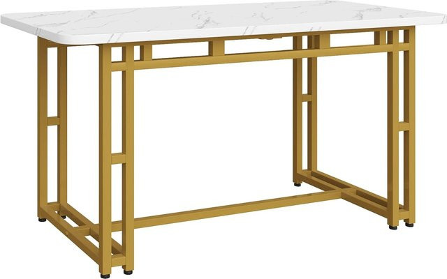 okwish Esstisch in Weiß mit goldenen Metallbeinen für Esszimmer und Wohnzimmer, B/T: 120 x 70 cm - Bild 1