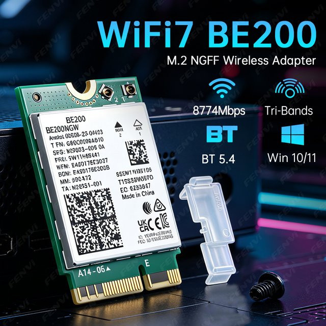 Fenvi WiFi 7 BE200 M.2 NGFF Netzwerkkarte mit Bluetooth 5.4, Tri-Band 2.4G/5G/6GHz, 8774Mbps, für Laptop mit Windows 10/11 - Bild 1