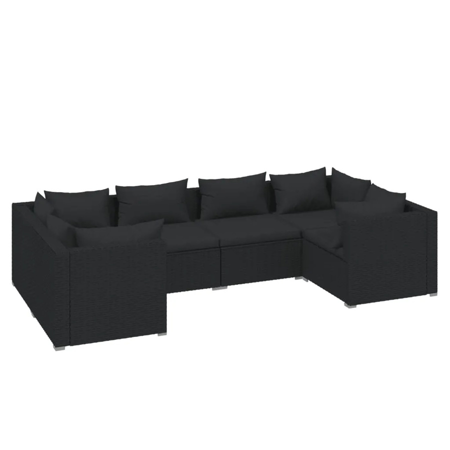 vidaXL 6-tlg Garten-Lounge-Set aus Poly-Rattan in Schwarz mit Kissen und pulverbeschichtetem Stahlgestell - Bild 2