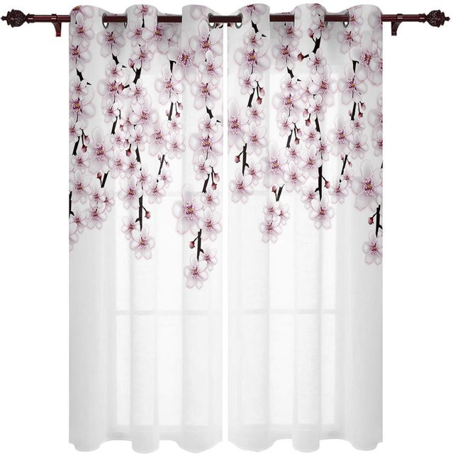 Super Six Sakura Fenstervorhang im japanischen Stil mit floralem Design, Weiß, B: 135 cm, H: 185 cm - Bild 1