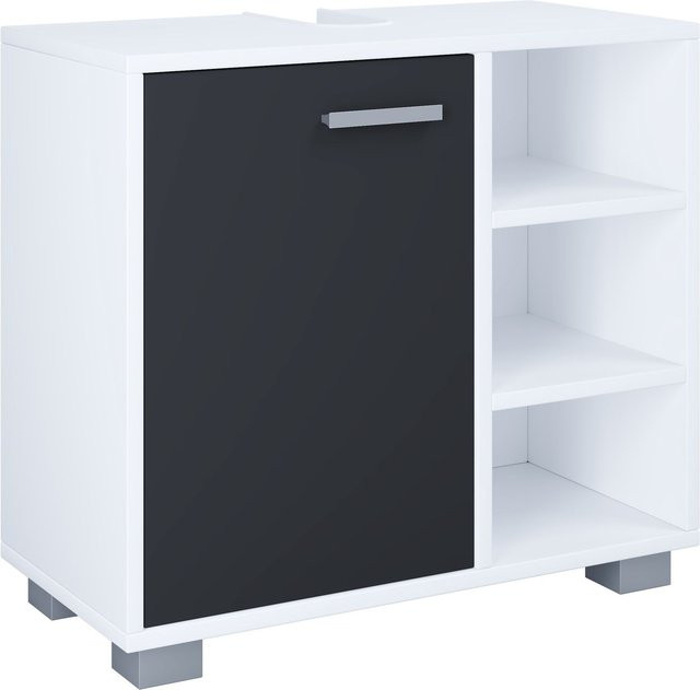 VCM Waschbeckenunterschrank Zalo in Weiß/Schwarz mit 3 offenen Fächern, B/H/T: 60 x 55 x 30 cm - Bild 1