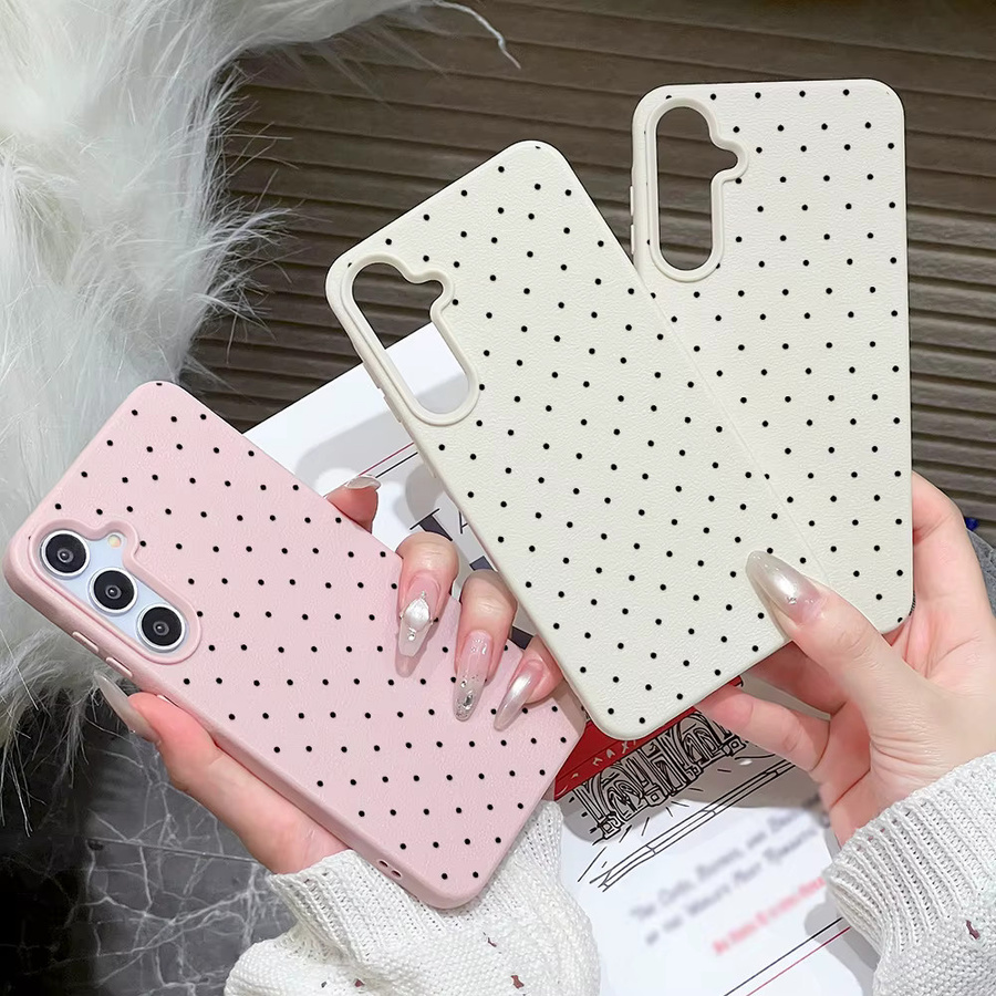 Ins Polka Dots Silikonhülle für Samsung Galaxy S25 Ultra, S24 FE, S23, A56 5G, A16, A17, A55, A36, A53, A35, A34, A06, A07, A26, A05S in Weiß - Bild 2