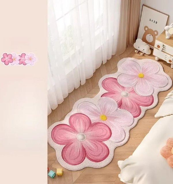 VIKAMA Teppich mit Blumenmuster in Pink, rutschfest und schmutzabweisend, weiche und saugfähige Fußmatte für Badezimmer und Eingangsbereiche, B/T: 120 x 40 cm - Bild 1