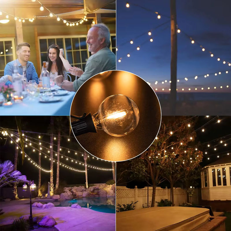 Genixgreen G40 LED-Kugelbirne warmweiß 2700K mit E12-Sockel, bruchsichere Kunststoff-Glühbirne für Solar-Lichterketten, transparent - Bild 5