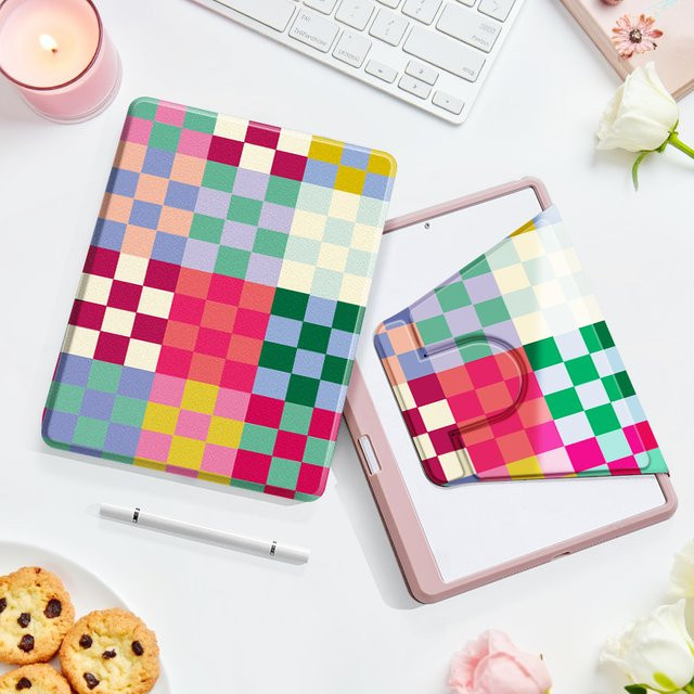 OLAIKE Acryl 360 Grad Drehbare iPad Hülle mit kapazitivem Stift für iPad 5. bis 10. Generation, iPad Pro 11 und iPad Mini 6/7 in Multicolour - Bild 1