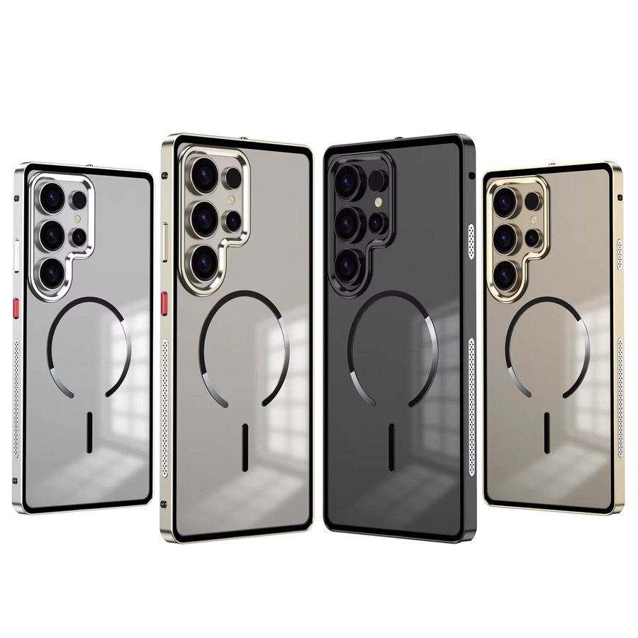 Magnetische Snap On Schutzhülle mit Metallrand und mattierter PC-Rückplatte für Samsung Galaxy S25 S24 S23 Ultra sowie S25 S24 Plus in Schwarz - Bild 2