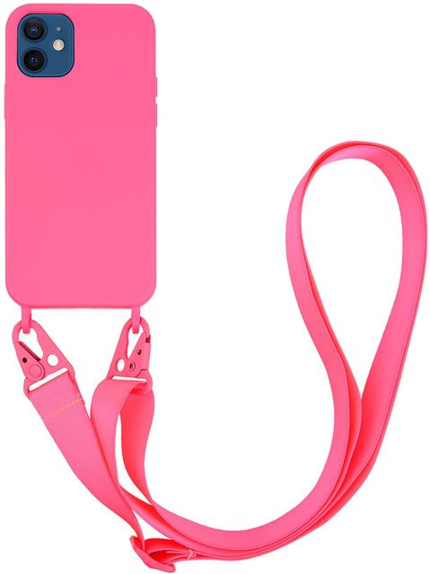 Vivanco Silikon Schutzhülle mit Karabinerhaken und Handykette für iPhone 12 und iPhone 12 Pro, Pink - Bild 1