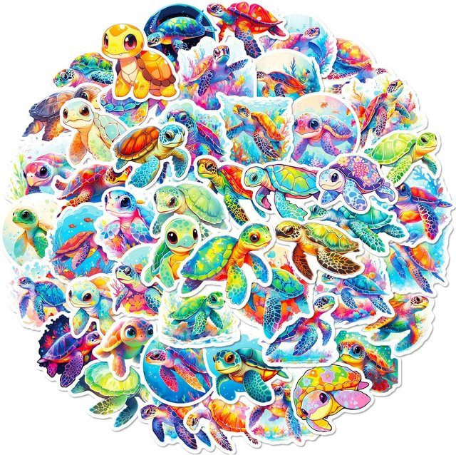 50 Farbige Schildkröten-Sticker Meereslebewesen Graffiti-Sticker - Bild 1