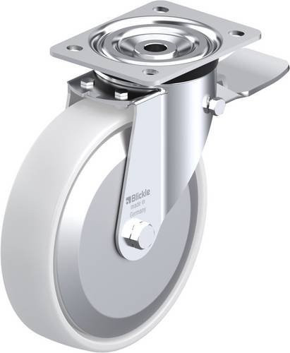 Blickle Lenkrolle L-PO 200R-ST-FA mit Feststeller in Weiß und Stahl, Rad-Durchmesser: 200 mm, Tragfähigkeit: 400 kg - Bild 1