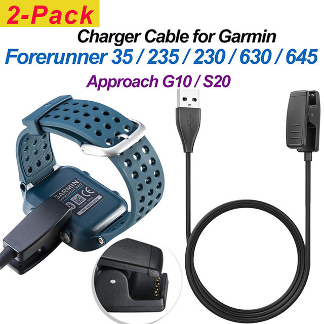 2 Stück USB-Ladekabel für Garmin Forerunner 35 230 235 630 735xt 645 Musik und Approach G10 S20 mit Silikon-Clip-Halterung in Schwarz - Bild 1