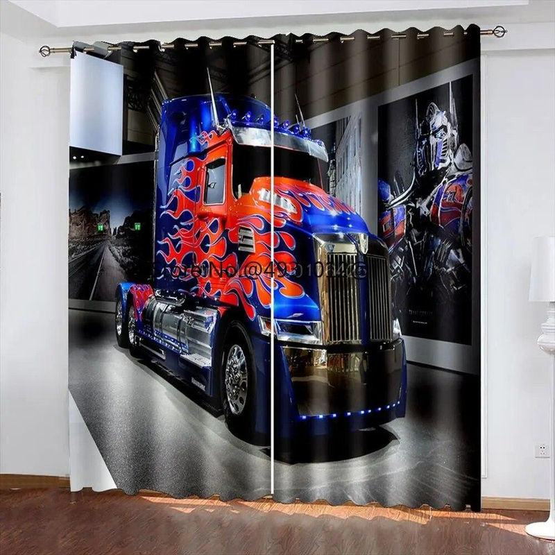 A Family Of Home Textiles Verdunkelungsvorhänge mit 3D-LKW-Print, Schwarz, B: 183 cm, H: 214 cm, 2er-Set mit Ösen - Bild 3