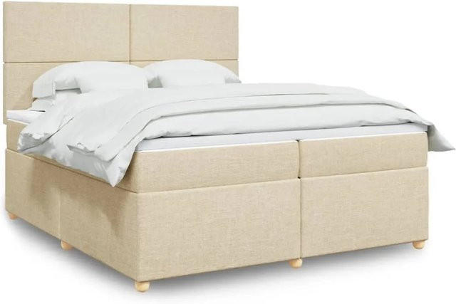 vidaXL Boxspringbett Hybrid mit Matratze und USB-Ladeport in Creme, B/T: 200 x 200 cm - Bild 1