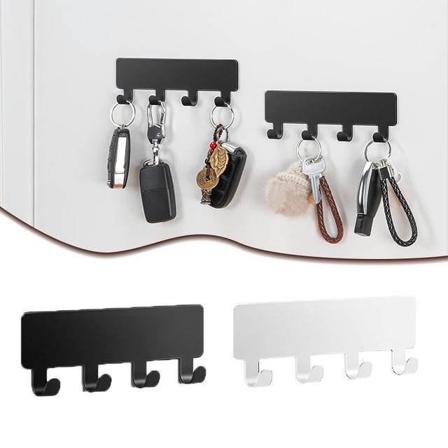 YOCITY Schlüsselhalter aus Metall mit 4 Haken zur Wandmontage, selbstklebend, in Schwarz oder Weiß - Bild 1