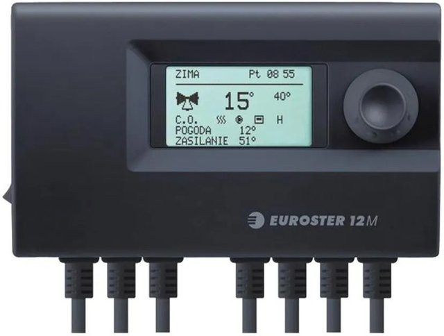 Euroster Mischerregelung 12M witterungsgeführt mit Außentemperaturfühler und Display, schwarz, wandmontiert - Bild 1